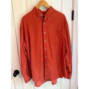Lands End Mens Orange Corduroy  Button Down Long Sleeve Shirt XL